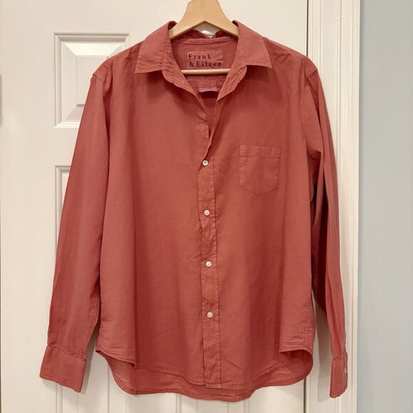 Frank & Eileen Relaxed Cotton Button Up Shirt Size Large Orange - Picture 6 of 11